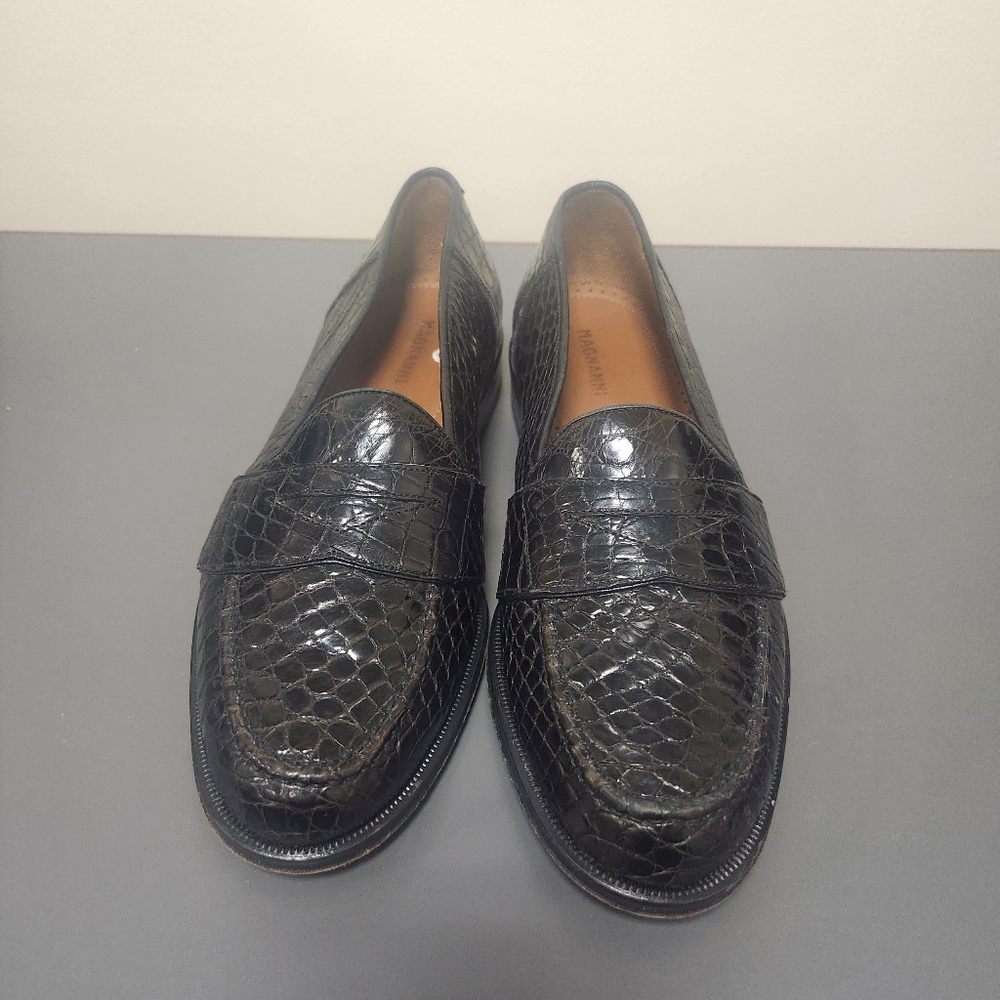 Magnanni Black Crocodile Leather Penny Loafers Shoes Size 8